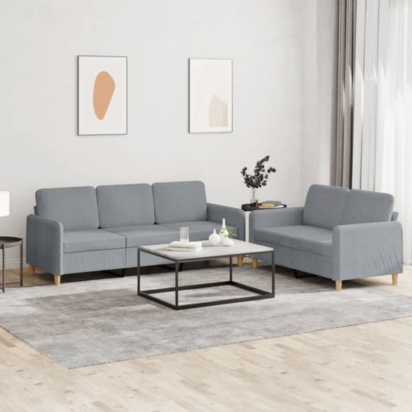 vidaXL Soffgrupp med dynor 2 delar Ljusgrå tyg