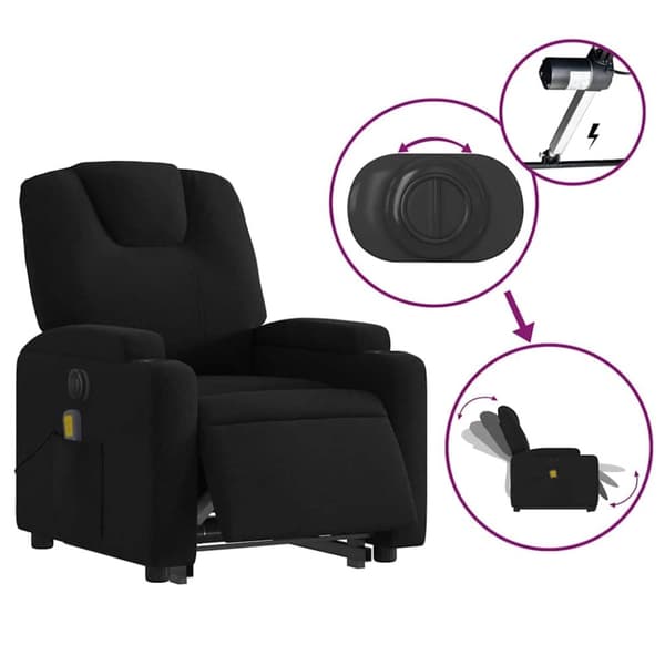 vidaXL Elektrisk massagefåtölj med uppresningshjälp svart tyg