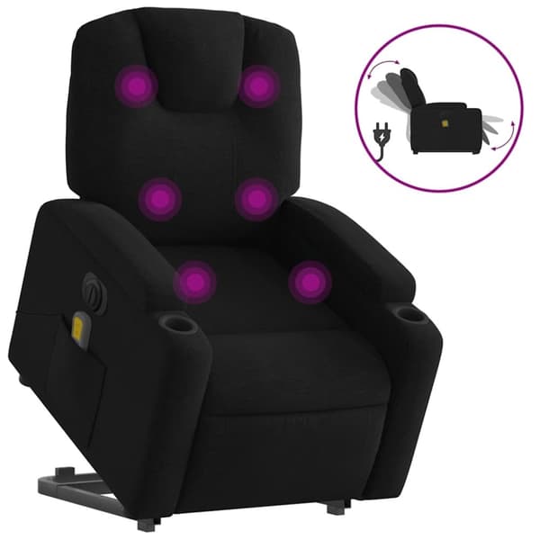 vidaXL Elektrisk massagefåtölj med uppresningshjälp svart tyg