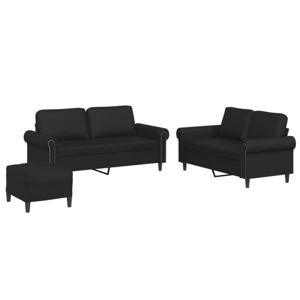 vidaXL sofasæt 3 dele med hynder kunstlæder sort