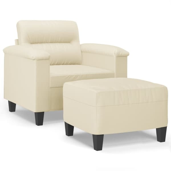 vidaXL Fåtölj med fotpall gräddvit 60 cm konstläder