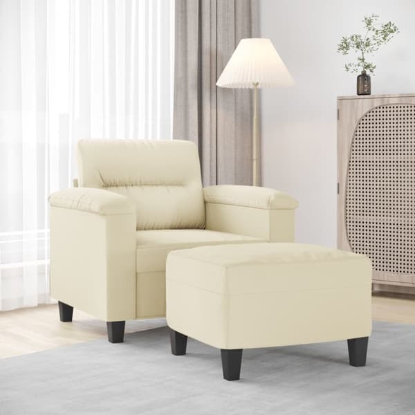 vidaXL Fåtölj med fotpall gräddvit 60 cm konstläder