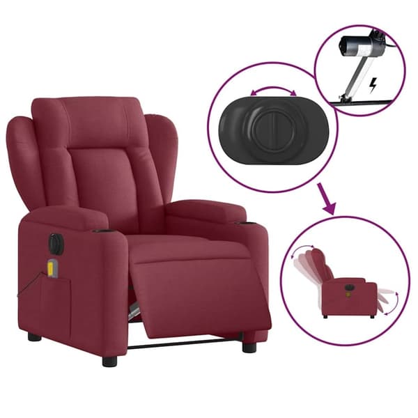 vidaXL Elektrisk massagefåtölj vinröd tyg