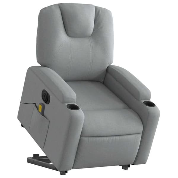 vidaXL Elektrisk massagefåtölj med uppresningshjälp ljusgrå tyg