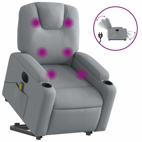 vidaXL Elektrisk massagefåtölj med uppresningshjälp ljusgrå tyg