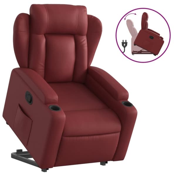 vidaXL Reclinerfåtölj med uppresningshjälp vinröd konstläder