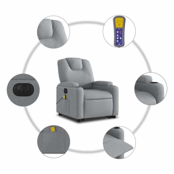 vidaXL elektrisk massagestol med løftefunktion stof lysegrå