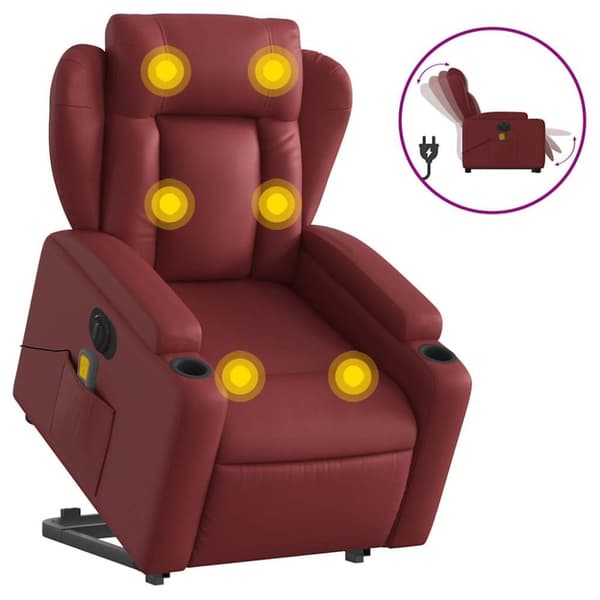 vidaXL Massagefåtölj med uppresningshjälp vinröd konstläder