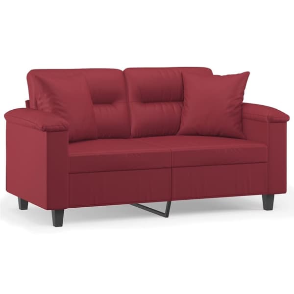 vidaXL 2-sits soffa med prydnadskuddar vinröd 120 cm konstläder