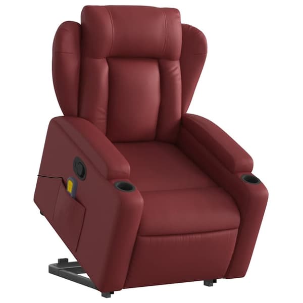 vidaXL Massagefåtölj med uppresningshjälp vinröd konstläder