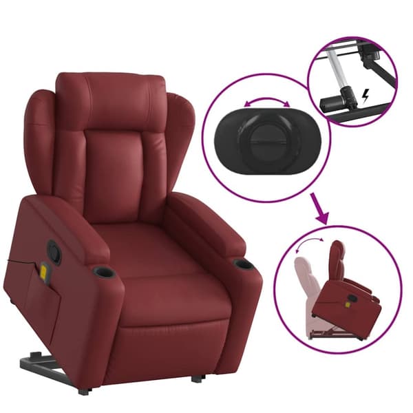 vidaXL Massagefåtölj med uppresningshjälp vinröd konstläder
