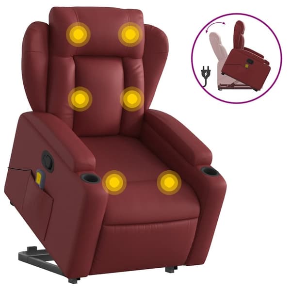vidaXL Massagefåtölj med uppresningshjälp vinröd konstläder