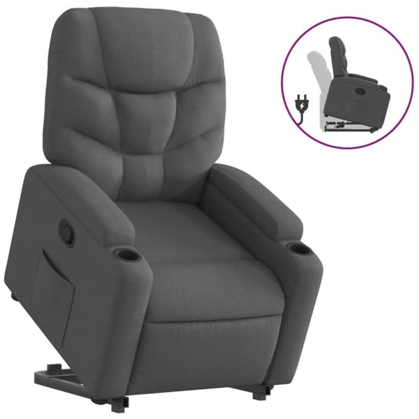 vidaXL Reclinerfåtölj med uppresningshjälp mörkgrå tyg