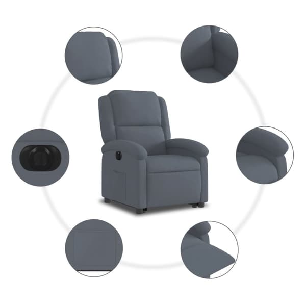 vidaXL Elektrisk reclinerfåtölj med uppresningshjälp mörkgrå sammet