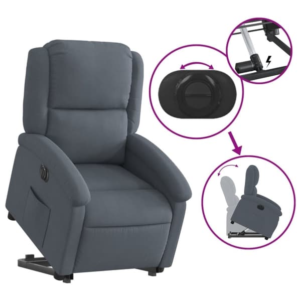 vidaXL Elektrisk reclinerfåtölj med uppresningshjälp mörkgrå sammet