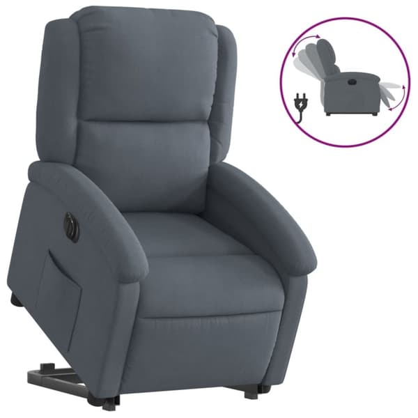 vidaXL Elektrisk reclinerfåtölj med uppresningshjälp mörkgrå sammet