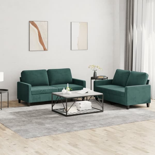 vidaXL sofasæt 2 dele med hynder velour mørkegrøn