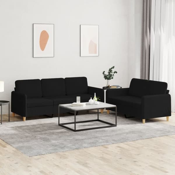 vidaXL Soffgrupp med dynor 2 delar svart tyg