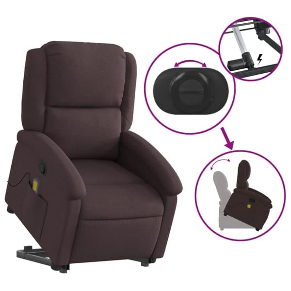 vidaXL Massagefåtölj med uppresningshjälp mörkbrun tyg