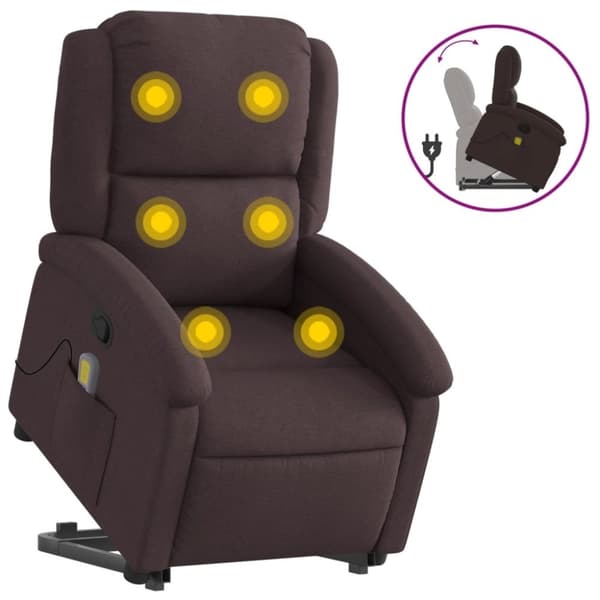 vidaXL Massagefåtölj med uppresningshjälp mörkbrun tyg