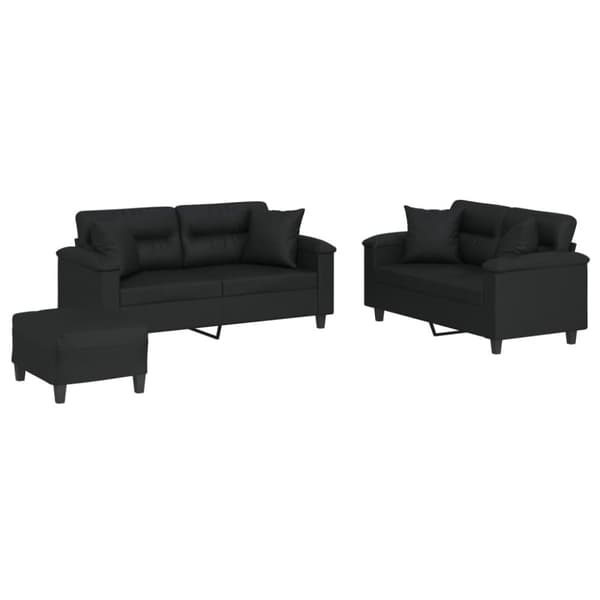 vidaXL sofasæt 3 dele med puder kunstlæder sort