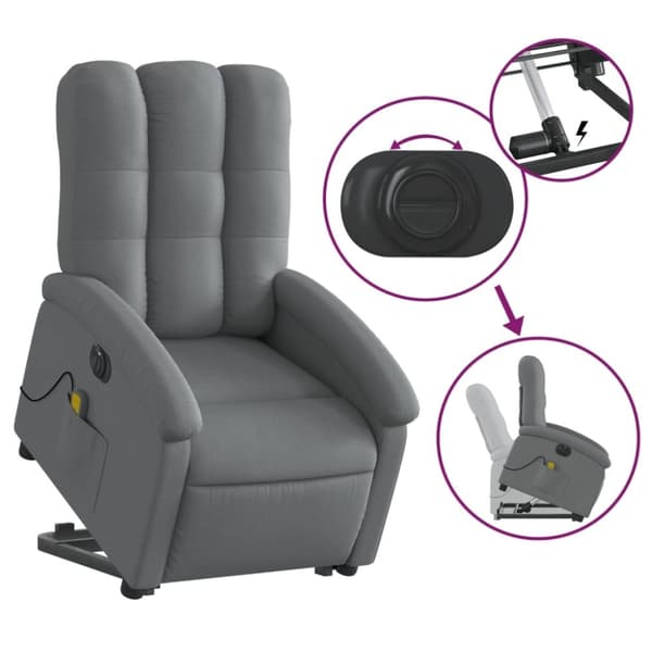 vidaXL Elektrisk massagefåtölj med uppresningshjälp mörkgrå tyg