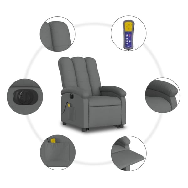 vidaXL Elektrisk massagefåtölj med uppresningshjälp mörkgrå tyg