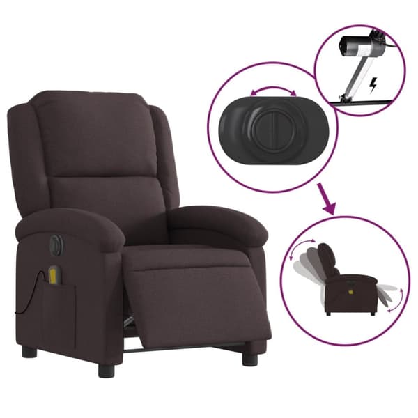 vidaXL Elektrisk massagefåtölj mörkbrun tyg