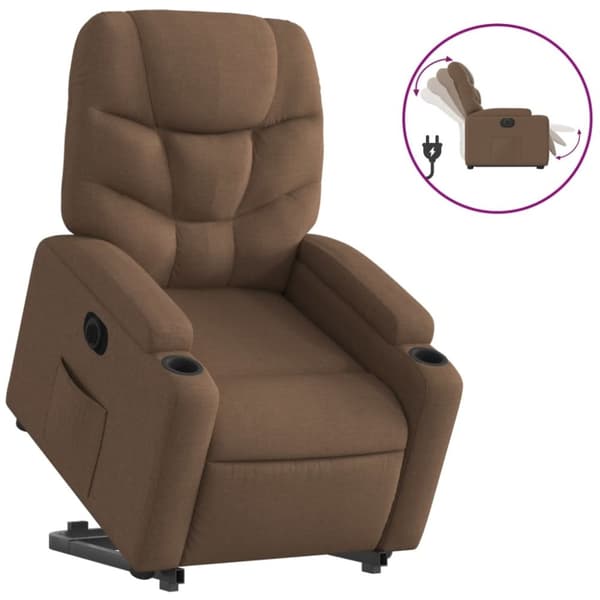 vidaXL Elektrisk reclinerfåtölj med uppresningshjälp brun tyg