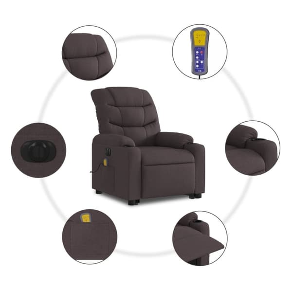 vidaXL Elektrisk massagefåtölj med uppresningshjälp mörkbrun tyg