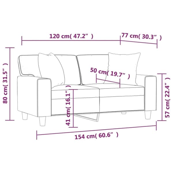 vidaXL 2-sits soffa med prydnadskuddar grå 120 cm konstläder