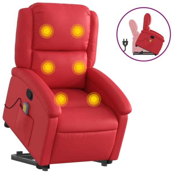 vidaXL Massagefåtölj med uppresningshjälp röd konstläder