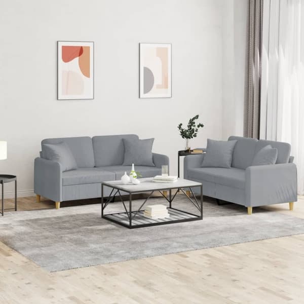 vidaXL Soffgrupp med kuddar 2 delar ljusgrå tyg