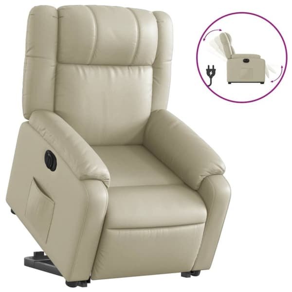 vidaXL Reclinerfåtölj med uppresningshjälp gräddvit konstläder