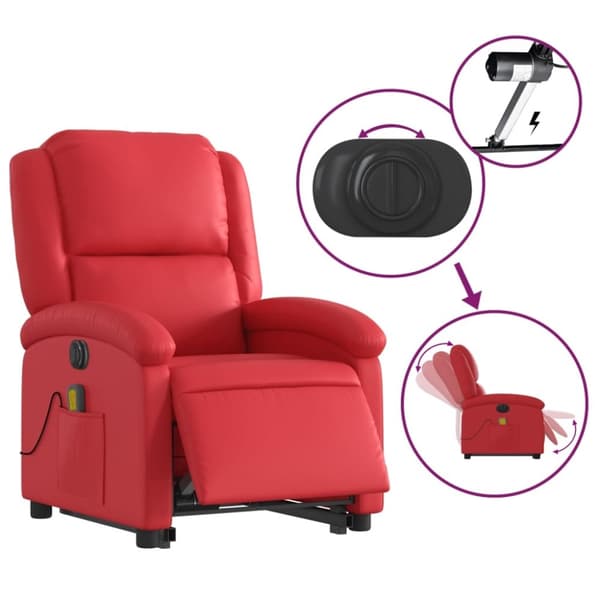 vidaXL Massagefåtölj med uppresningshjälp röd konstläder