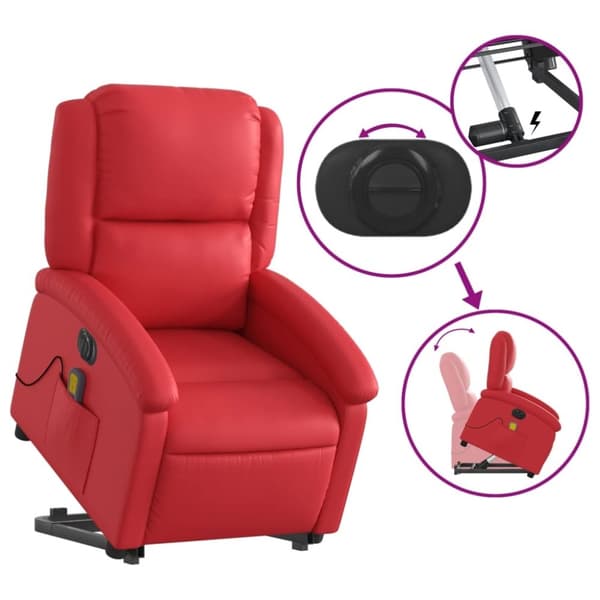 vidaXL Massagefåtölj med uppresningshjälp röd konstläder