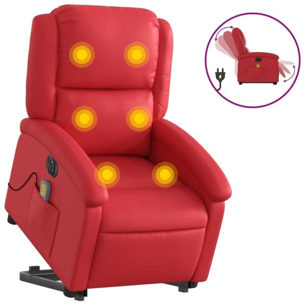 vidaXL Massagefåtölj med uppresningshjälp röd konstläder