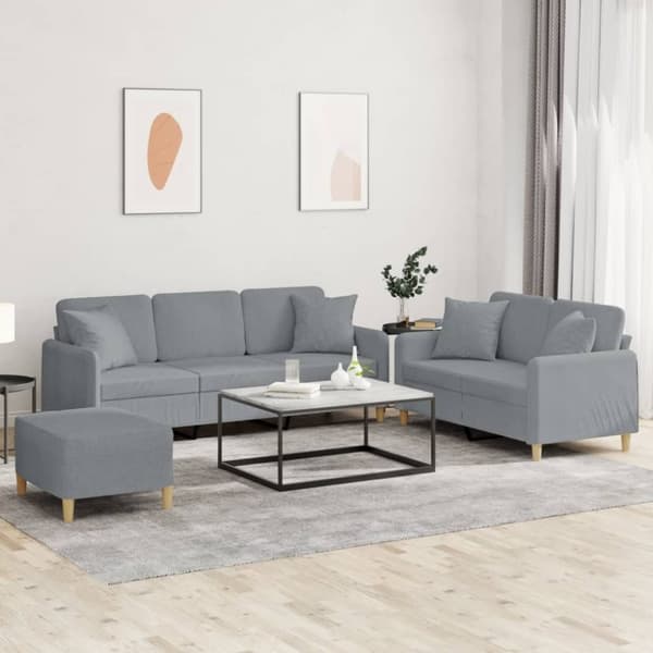 vidaXL Soffgrupp med kuddar 3 delar ljusgrå tyg
