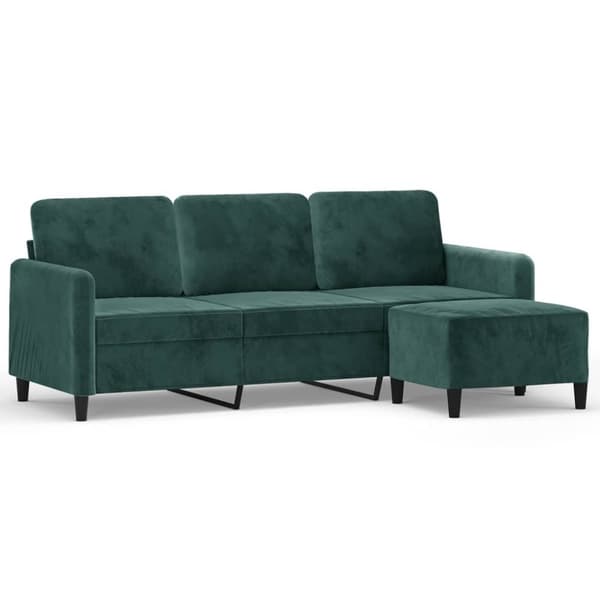 vidaXL 3-personers sofa med fodskammel 180 cm velour Mørkegrøn