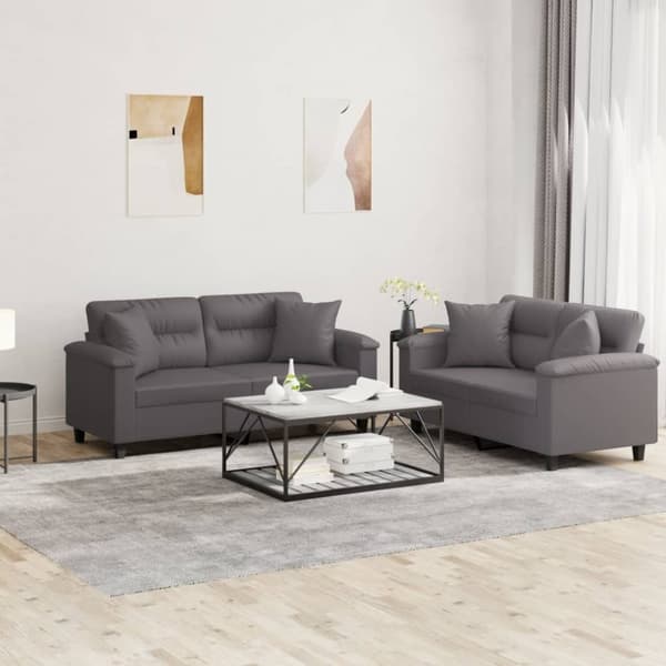 vidaXL sofasæt 2 dele med puder kunstlæder grå