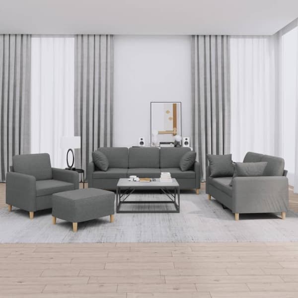 vidaXL sofasæt 4 dele med puder stof mørkegrå