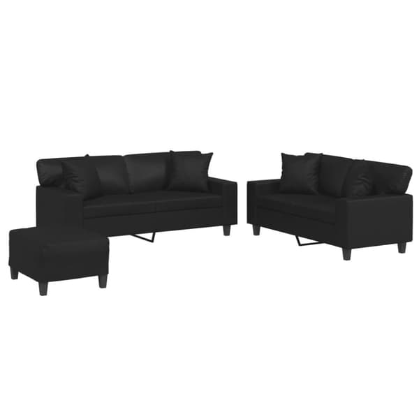 vidaXL sofasæt 3 dele med puder kunstlæder sort