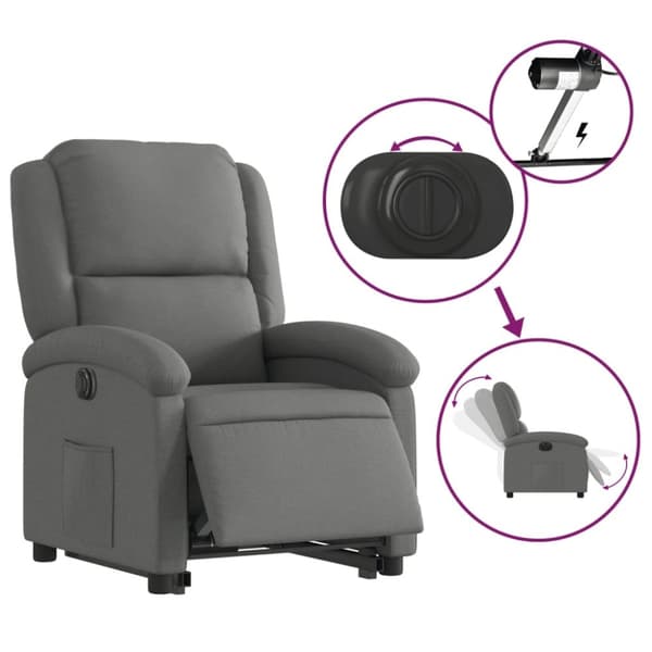 vidaXL Elektrisk reclinerfåtölj med uppresningshjälp mörkgrå tyg