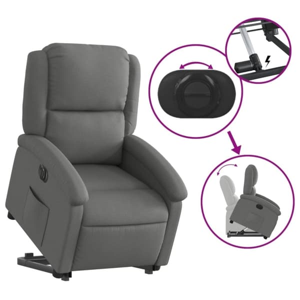 vidaXL Elektrisk reclinerfåtölj med uppresningshjälp mörkgrå tyg
