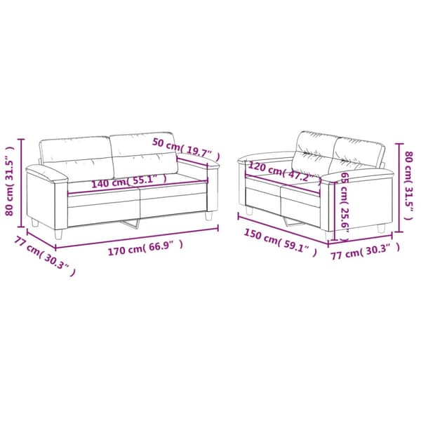 vidaXL sofasæt 2 dele med hynder kunstlæder sort