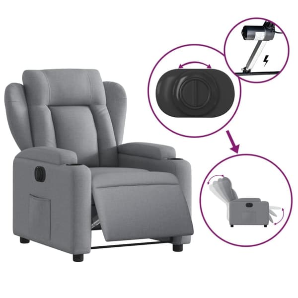vidaXL Elektrisk reclinerfåtölj ljusgrå tyg