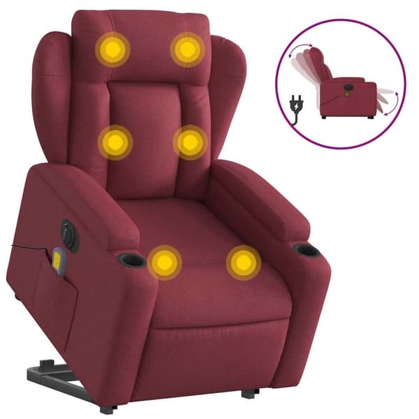 vidaXL elektrisk massagestol med løftefunktion stof vinrød