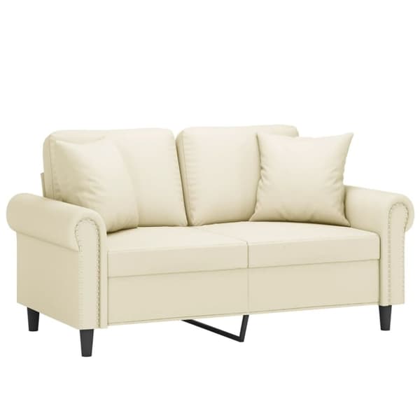 vidaXL 2-sits soffa med prydnadskuddar gräddvit 120 cm konstläder