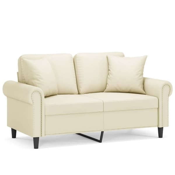 vidaXL 2-sits soffa med prydnadskuddar gräddvit 120 cm konstläder