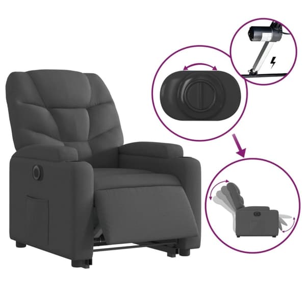 vidaXL Elektrisk reclinerfåtölj med uppresningshjälp mörkgrå tyg